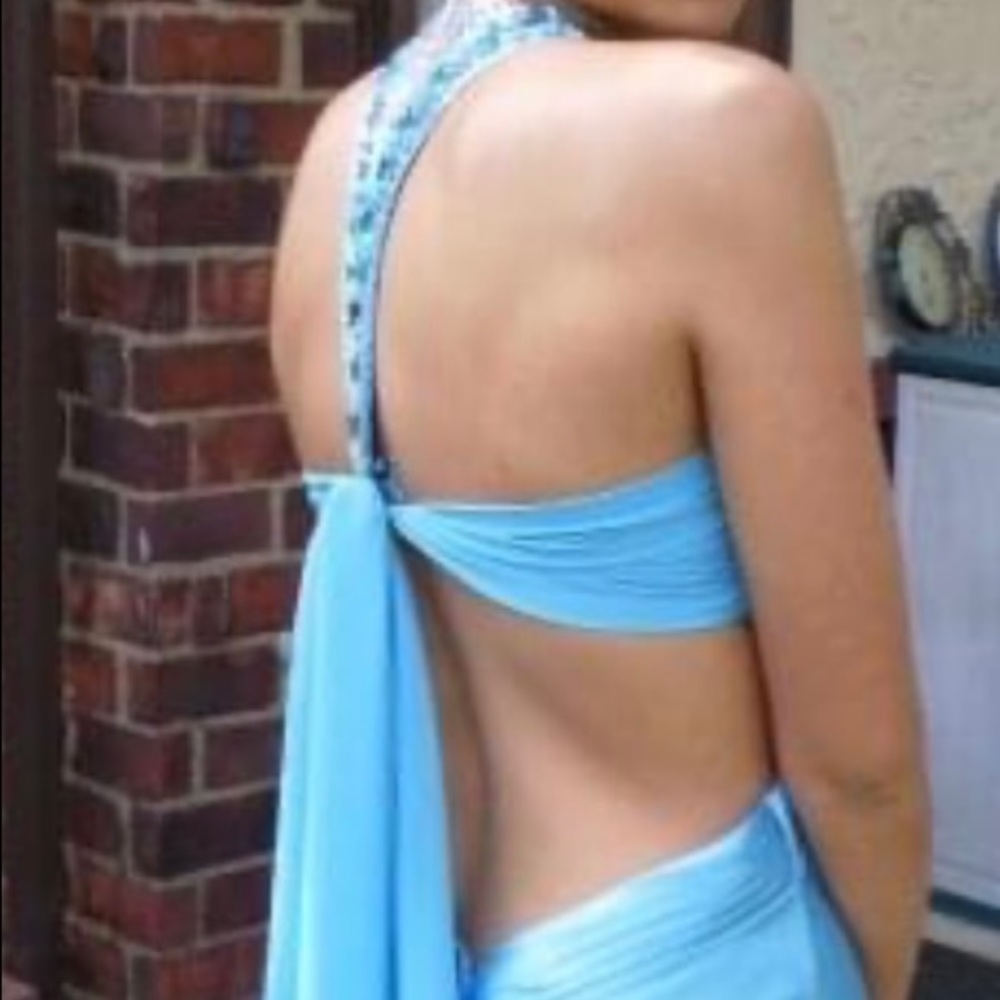 Satin blue rhinestone dress
